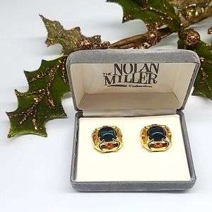 New Vintage in Box NOLAN MILLER Gripoix Inspired Clip on Gold & Rhinestone Ears